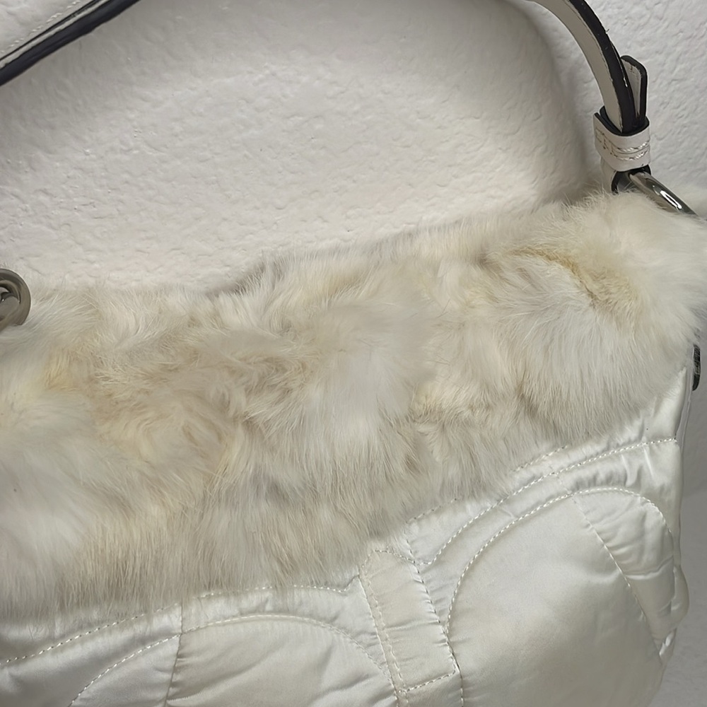 Vintage Y2K Coach Ivory Real Rabbit Fur-Trimmed Hobo Shoulder Bag - Picture 3 of 16